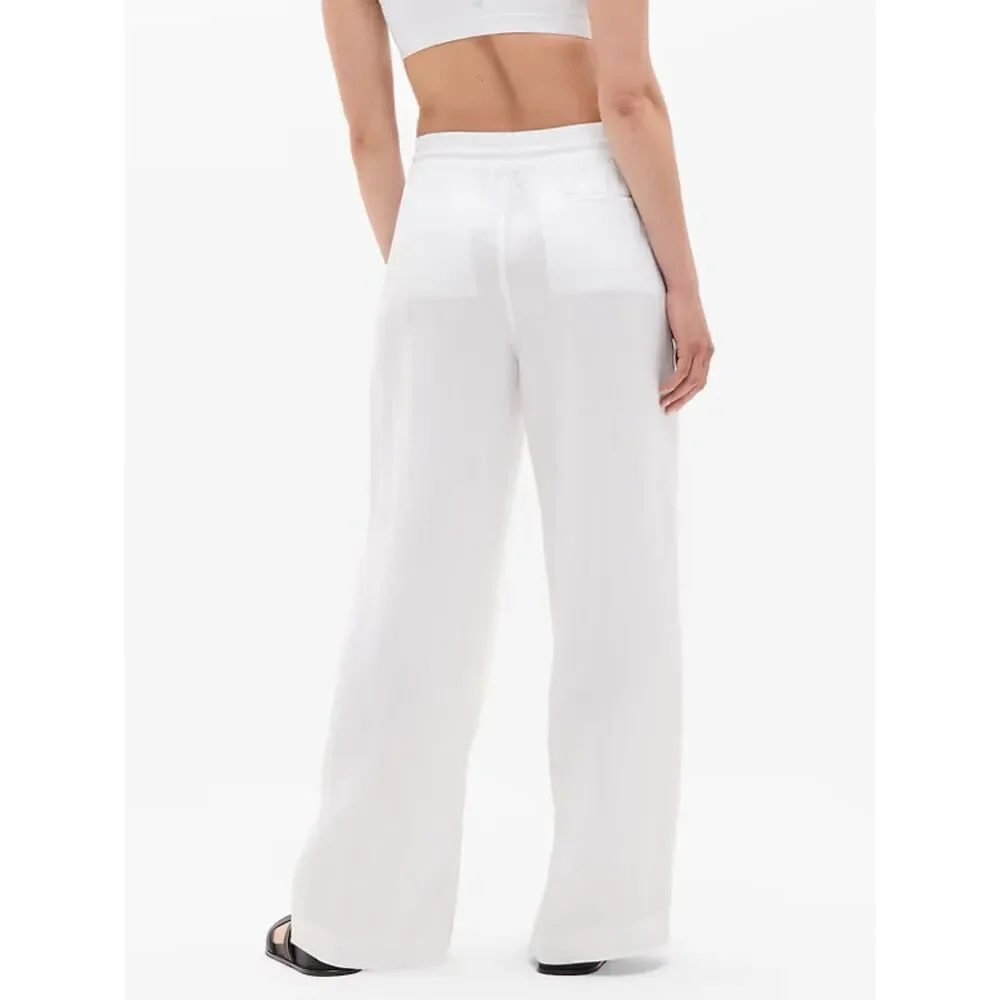 Athleta Retreat Linen High Rise Wide Leg Pants White Womens XS Split Leg Hem NWT